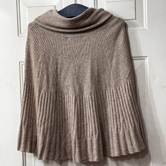 The Cashmere Project AOS One Size Poncho Oatmeal Cowl Neck Rib Knit - Picture 3 of 7